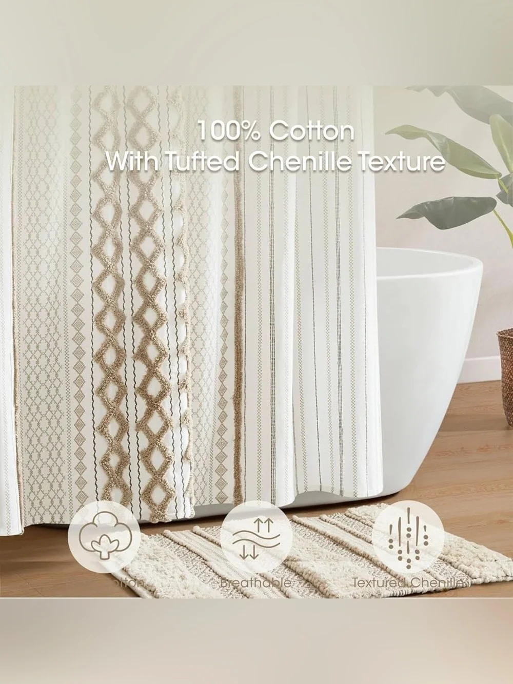 INK+IVY Extra Long Cotton Shower Curtain for Bathroom, Neutral, 72 x 84 boho